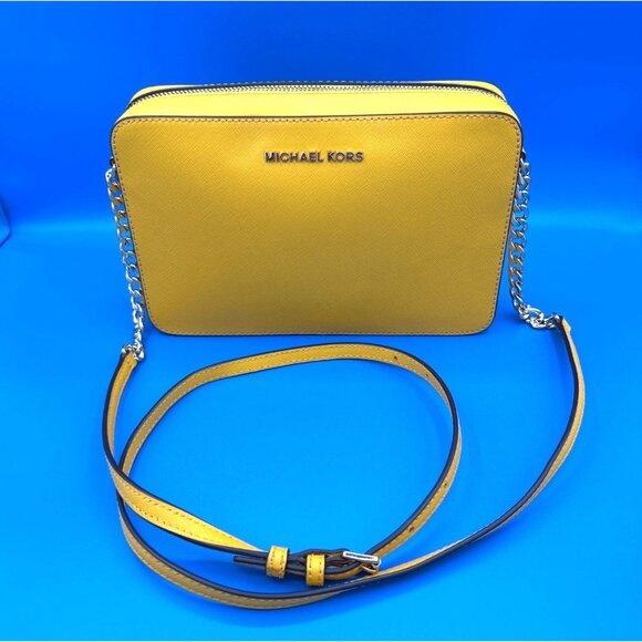 Michael Kors Yellow Saffiano Leather Crossbody Bag with Adjustable Buckle Strap - Picture 2 of 8